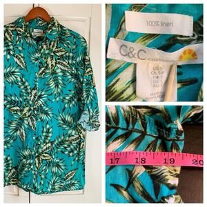 C & C‎ California Linen Tropical Shirt Roll Tab Sleeves Womens Small Vacation